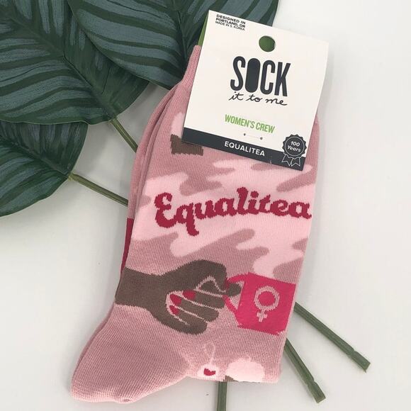 Sock It To Me Pink Equalitea Equality Women's Rights Novelty Tea Crew Socks - Picture 8 of 8
